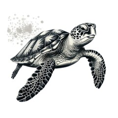 Hawksbill Turtle Engraving with 1800s Style Illustration on White Background - Vintage Vibes! - 668781551