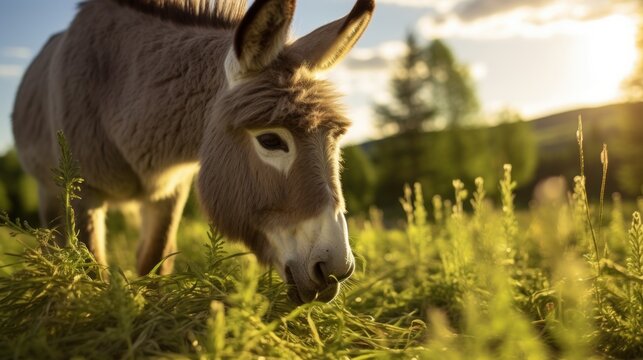Morning scene of a donkey grazing peacefully.