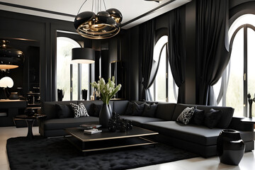 Black living room interior design 