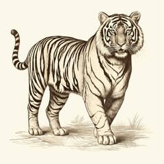 Naklejka premium Vintage engraving style of an Indochinese Tiger on white background, reminiscent of 1800s illustrations.
