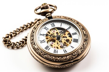 Exquisite Pocket Watch Engraving on White.