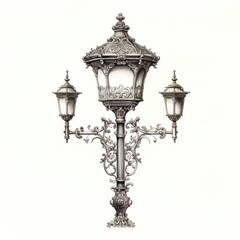 Victorian street lamp intricately engraved on white - obrazy, fototapety, plakaty
