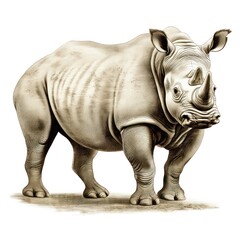 Fototapeta premium 1800's-style Javan Rhinoceros Vintage Engraving Illustration on White Background