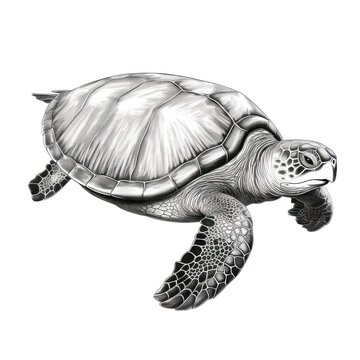 Vintage-style engraving of Kemp's Ridley Turtle on white background, reminiscent of 1800s illustration.