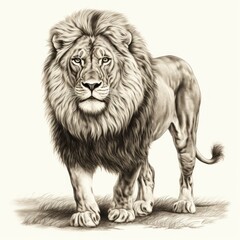 1800s-Style Lion Vintage Engraving on White Background