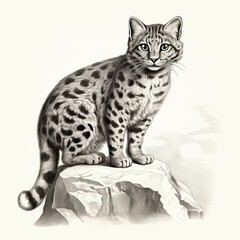 Classical illustration of Marbled Cat Engraved in Vintage Style on White Background- 1800s-esque. - 668782596