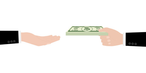 Hand Giving Cash Money or Dollar Bill. Vector Illustration Isolated on White Background.
