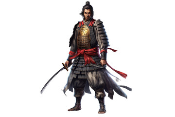 A samurai isolated on transparent background - Fictional Person. - obrazy, fototapety, plakaty