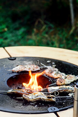 mackerel kebab on the outdoor grill .style rustic