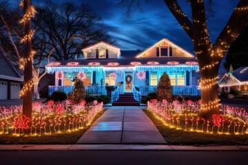 Festive Illumination in Neighborhood Homes - 668782963