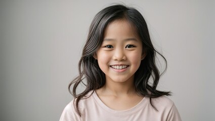 Young asian girl smiling with plain white background 