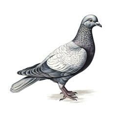 1800s-Style Pigeon Engraving on White Background: Vintage Illustration