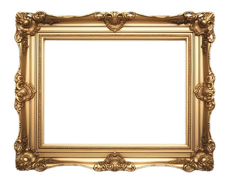 Vintage Golden Antique Empty Frame Mockup isolated on transparent background PNG