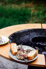 mackerel kebab on the outdoor grill .style rustic