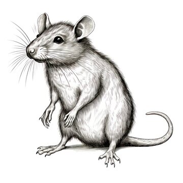 Vintage Engraving of Rat in 1800s Style on White Background