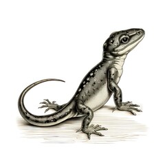Fototapeta premium 1800s-style vintage Salamander engraving on white background.