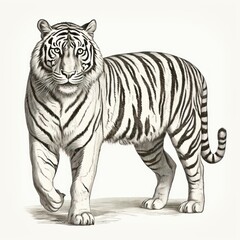 Obraz premium Siberian Tiger Engraving: Antique Style Illustration on White