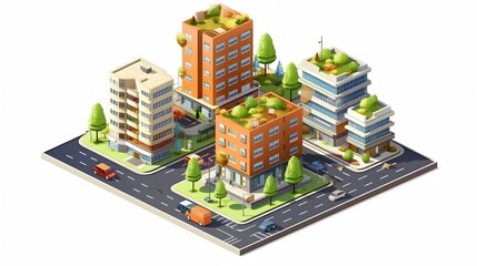 isometric icon or infographic element representing low poly building