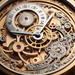 Fototapeta na wymiar Unlocking an antique pocket watch's mystique: its intricate mechanism.