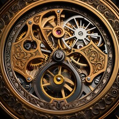 Fototapeta na wymiar Antique pocket watch mechanism: exquisite details.