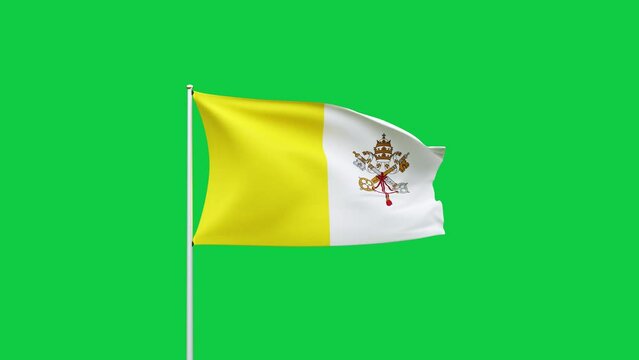 Vatican flag waving in the wind on green screen background. 3d rendering, Digital animation footage for video content, social media, reels etc. High quality 4K resolution