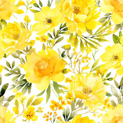 Sunshine Blooms: A Cheerful Dance of Yellow Floral Watercolors,yellow flowers background,Seamless Pattern Images