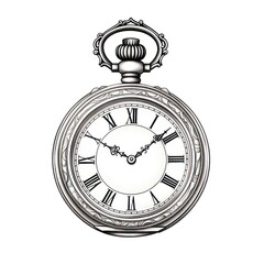 Antique pocket watch in vintage engraving style on white background. - 668785147