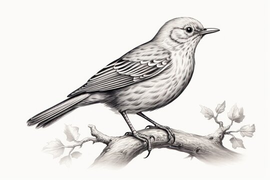 Charming Vintage Bird Illustration in Engraving-Style on White