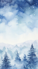 Fototapeta na wymiar Winter wonderland, minimal detail, background watercolor