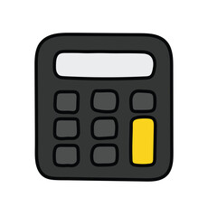 A hand-drawn cartoon calculator on a white background.