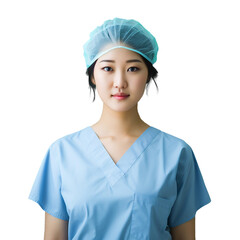 Pretty Asian female doctor or nurse dressed for surgery. Generative ai, transparent png.
