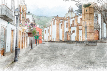 Fototapeta na wymiar watercolor illustration, Canary Islands, Gran Canaria, Spain