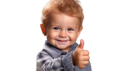 toddler giving a thumbs up isolated on transparent background