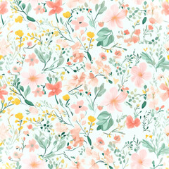 Fototapeta na wymiar Whimsical Watercolor Floral Pattern,seamless floral pattern,seamless pattern with flowers