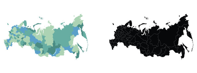 Russia vector silhouette map white background