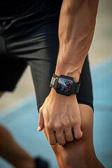Close-up of hand wearing sports watch