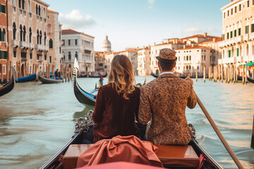 A couple in a gondola ride in Venice - obrazy, fototapety, plakaty