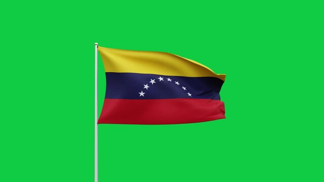 Venezuela flag waving in the wind on green screen background. 3d rendering, Digital animation footage for video content, social media, reels etc. High quality 4K resolution