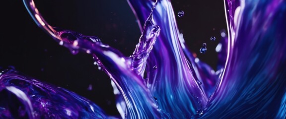 Small glowing blue purple coloring water splash with black background white light generated AI.