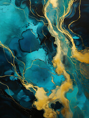 gold reflected in water in the style of gest.