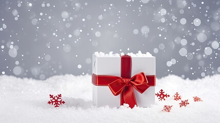 White gift box in snow, Christmas and happy new year, a Valentine celebration