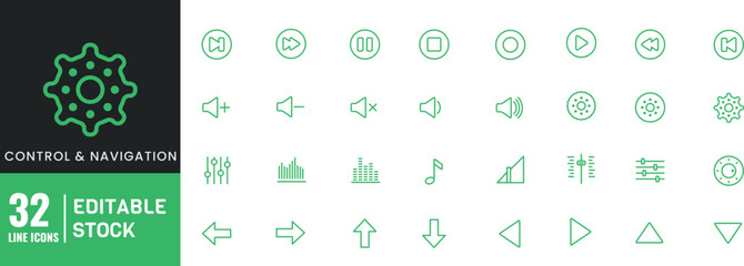 Sound System Icon set. Editable Stroke . Vector Illustration.