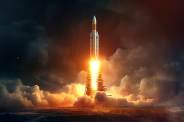 Gigantic rocket launch, hyper-realistic
