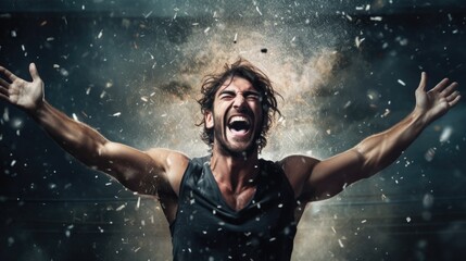 Fototapeta premium Happy man celebrating victory. Winning, joy, happiness