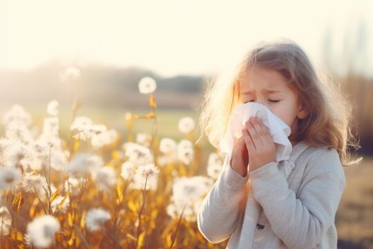 Photo of a sneezing child. Allergy, virus, cold
