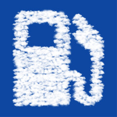 Clouds in the shape of a gas station symbol on a blue sky background. A symbol consisting of clouds in the center. Vector illustration on blue background