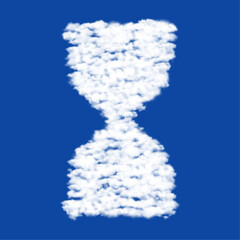 Clouds in the shape of a hourglass symbol on a blue sky background. A symbol consisting of clouds in the center. Vector illustration on blue background