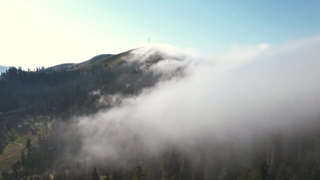Fog is coming from the mountains