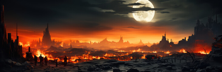 Fototapeta premium Echoes of Civilization: The Stark and Haunting Beauty of a Post-Apocalyptic Urban Landscape - Generative AI