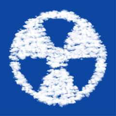 Clouds in the shape of a radiation symbol on a blue sky background. A symbol consisting of clouds in the center. Vector illustration on blue background